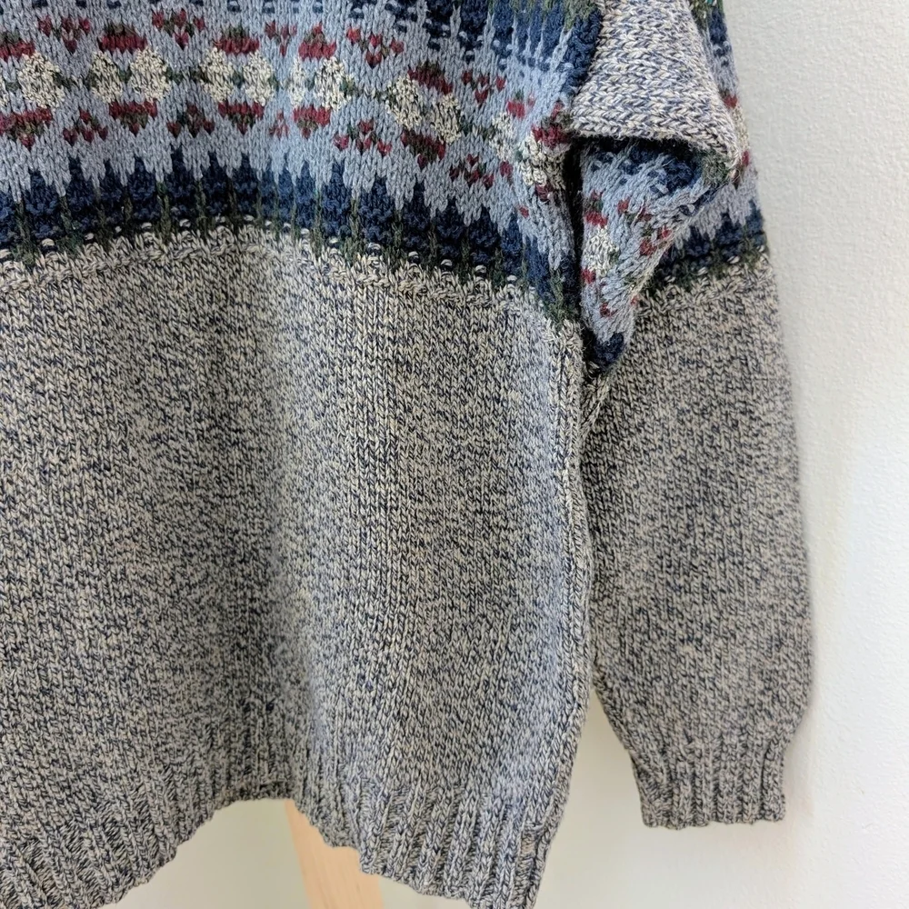 Vintage Abstract Geometric Chunky Patterned V-neck Sweater In Gray